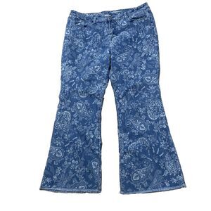 Laurie Felt Jeans Women 18WP Blue Flare Rose Petal Denim Stretch Hippie Paisley